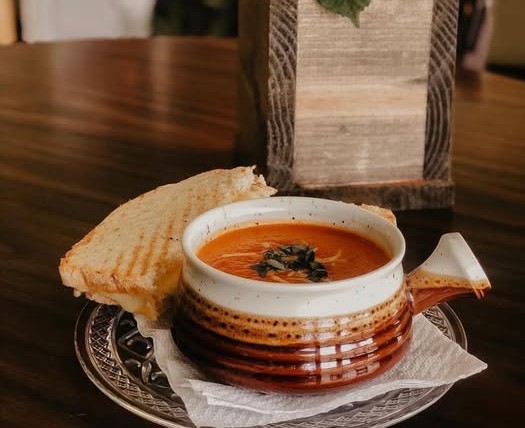 Homemade tomato soup with grilled toast